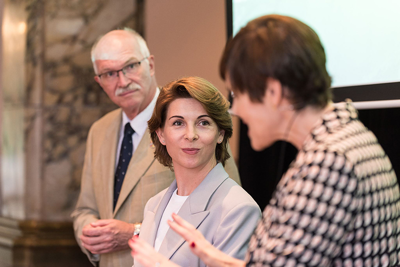 Panel discussion at EuroTech Summer Reception, here with DTU and EuroTech President Anders Bjarklev, Cristina Riesen (EIC) and moderator Katrina Sichel.